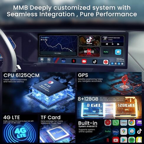 MMB MAX Carplay Ai Box for BMW OTA Update Android 13, 8 +128GB、8 Core Multimedia Video Box, Support Android Auto SIM&TF Card Online Netflix,YouTube, Disney+,Hulu,GPS, Play Store and More in Kuwait
