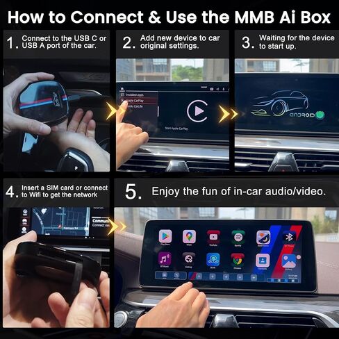 MMB MAX Carplay Ai Box for BMW OTA Update Android 13, 8 +128GB、8 Core Multimedia Video Box, Support Android Auto SIM&TF Card Online Netflix,YouTube, Disney+,Hulu,GPS, Play Store and More in Kuwait