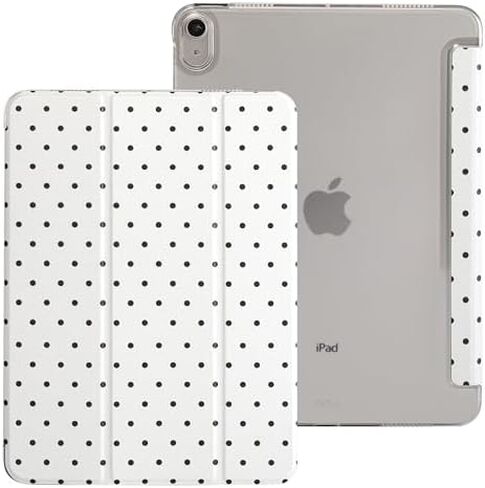 case for iPad Air 11 inch (M4 2026/M3 2025/M2 2024) iPad Air 10.9-inch (5th/4th Gen, 2022/2020), Slim Scratch-Resistant Hard PC Translucent Back Shell Smart Cover Wake/Sleep，White Black dots in Kuwait