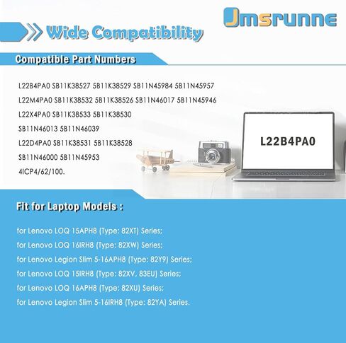 L22B4PA0 L22M4PA0 Battery Replacement for Lenovo Legion Slim 5-16IRH8 5-16APH8 LOQ 15APH8 15IRH8 16IRH8 16APH8 IdeaPad 1 15IAU7 Series Laptop L22X4PA0 L22D4PA0 in Kuwait