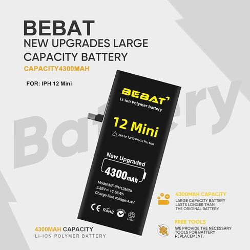 Replacement for iPhone 12 MINI Battery, 4300mAh High Capacity Li-ion Polymer Replacement Battery for Model A2399 A2400 A2398 A2176 with Professional Repair Tool Kits in Kuwait