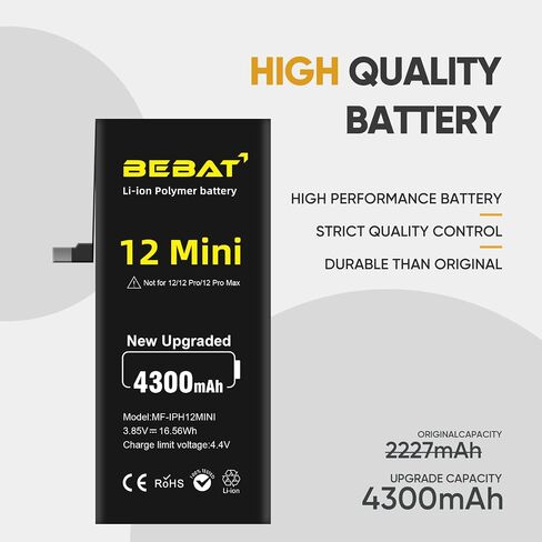 Replacement for iPhone 12 MINI Battery, 4300mAh High Capacity Li-ion Polymer Replacement Battery for Model A2399 A2400 A2398 A2176 with Professional Repair Tool Kits in Kuwait