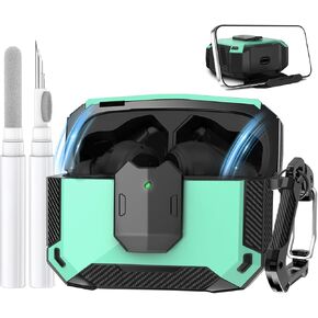 YWXTW Case for JBL Vibe Beam/Vibe Beam 2, Hard Protective Shell Cover with Safety Lock & Phone Stand, Anti-Drop Keychain & Cleaning Kit, Military-Grade Shockproof Anti-Slip Accessories (Black) in Saudi Arabia