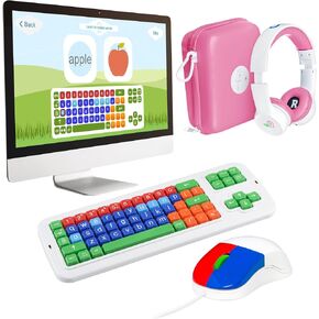 Clevy ABC Maestro Home School Bundle - Clevy Keyboard 3 Tri-Mode Lowercase, Kids Mouse, Blue Hearsafe Kids Headphones and ABC Maestro Pro Edition - Multilingual Tutor Software in Kuwait