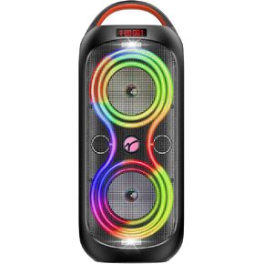 Party Bluetooth Speaker: 60W Peak Power, Deep Bass Dual Woofers, 12H Battery, RGB Lights, TWS, FM Radio, AUX/USB/Mic Input | for Indoor & Outdoor-Updated in Kuwait