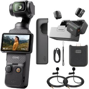 DJI Osmo Pocket 3 4K 120fps Handheld 3-Axis Gimbal Stabilizer Bundle Mic Mini (2 TX + 1 RX + Charging Case) + 2X Deco Essentials 3.5mm Computer Clip-On Mini Lapel Microphone in Saudi Arabia