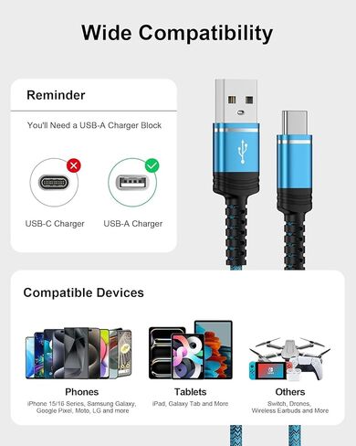 USB to USB C Cable for iPhone 17e, USB C Charger Fast Charging Cords in Kuwait