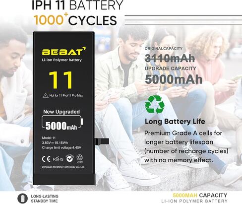 Replacement for iPhone 11 Battery, 5000mAh High Capacity Li-ion Polymer Replacement Battery for Model A2111, A2223,A2221 with Professional Repair Tool Kits in Kuwait