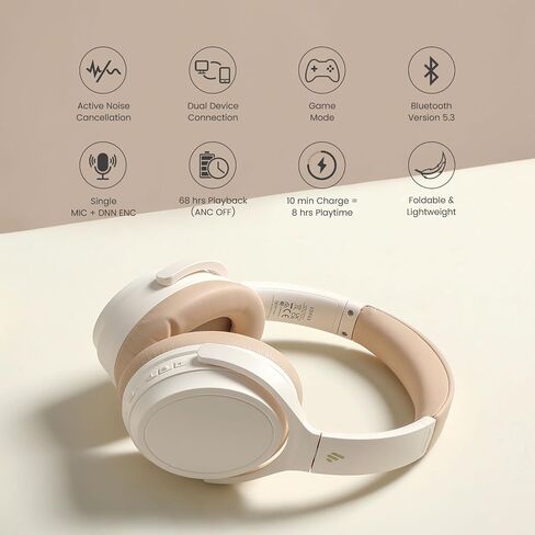 Edifier WH700NB Wireless Active Noise Cancellation Over-Ear Headphones, Bluetooth 5.3 Foldable Lightweight Headset, Dual Device Connection 68-Hour Battery Life, for Travel Home Office - Ivory in Kuwait