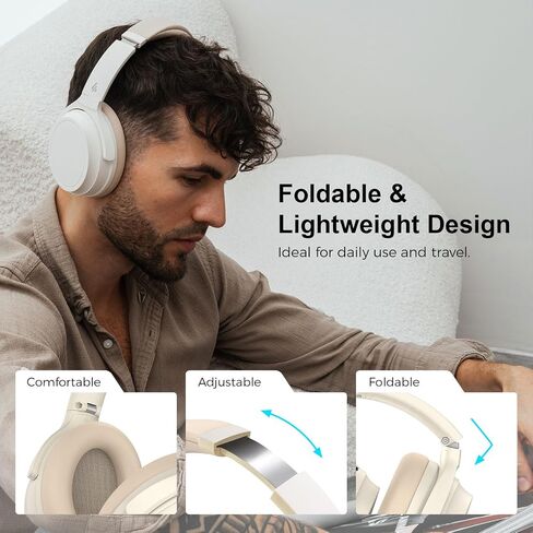 Edifier WH700NB Wireless Active Noise Cancellation Over-Ear Headphones, Bluetooth 5.3 Foldable Lightweight Headset, Dual Device Connection 68-Hour Battery Life, for Travel Home Office - Ivory in Kuwait