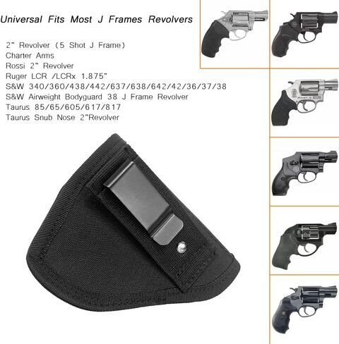 IWB Tuckable Gun Holster for Concealed Carry Fits 38 J Frames LCR S&W Airweight Bodyguard Charter Arms Rossi Taurus Snub Nose 2" Revolvers Black in Kuwait