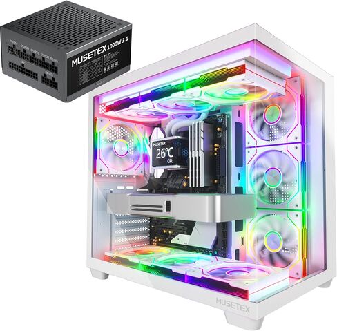 MUSETEX Y6 PC CASE ATX 7 Infinity Mirror PWM ARGB Fans Pre-Installed Bundled 1000W PC Power Supply in Saudi Arabia