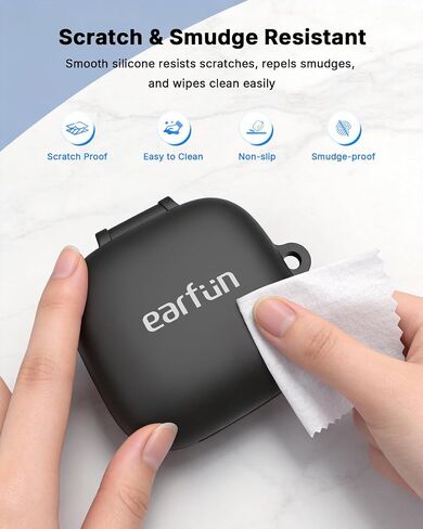 EarFun Protective Case Cover for EarFun Air Pro 4i, Soft Silicone Protective Case with Keychain, Full Protective Cover, Shock-Proof, Black in Saudi Arabia