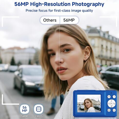 Digital Camera, 56MP 2.7K Dual-Screen Selfie Camera with 16X Zoom, 20 Filters & Anti-Shake, Portable Point and Shoot Digital Cameras with 32GB Card, Compact Travel Cameras for Beginners Teens Kids in Kuwait