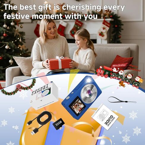 Digital Camera, 56MP 2.7K Dual-Screen Selfie Camera with 16X Zoom, 20 Filters & Anti-Shake, Portable Point and Shoot Digital Cameras with 32GB Card, Compact Travel Cameras for Beginners Teens Kids in Kuwait
