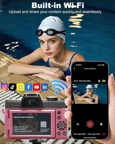 كاميرات رقمية حقيقية بدقة 8K بدقة 64 ميجابكسل للتصوير الفوتوغرافي (وردي) in Kuwait