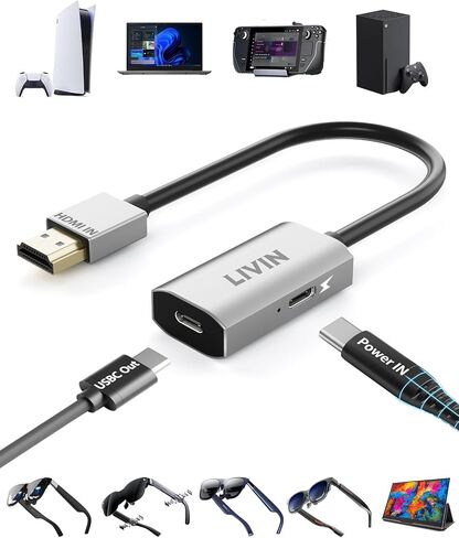 محول HDMI إلى USB C (4K@60 هرتز)، شاشة محمولة، نظارات AR XREAL One Air 2 Pro/VITURE Luma/RayNeo Air 3s/Rokid، HDMI Male (المصدر) إلى USB C Female (العرض)، كمبيوتر محمول، PS4/5، Xbox، Switch، ROG Ally، Steam Deck in Kuwait