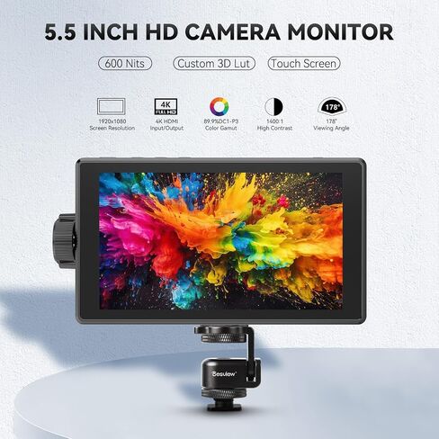 شاشة مراقبة ميدانية لكاميرا Desview 5.5 بوصة 4K HDMI HDR مع شاشة لمس IPS وLUT ثلاثية الأبعاد، وشاشة DSLR خارجية للتصوير أو التصوير في الاستوديو (البطارية غير متضمنة) in Saudi Arabia