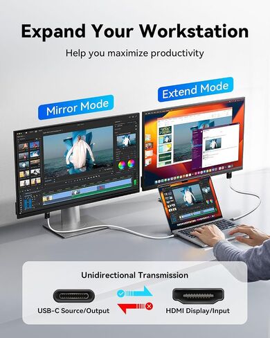 USB C to HDMI Cable 6ft (4K@60Hz), USB 3.2 Type C to HDMI 2.0 Cord with 100W Fast Charging Port for Switch 1/2, Thunderbolt 3/4/5 Compatible for iPhone 15/16 Series, MacBook, iMac, iPad Pro, Galaxy in Kuwait