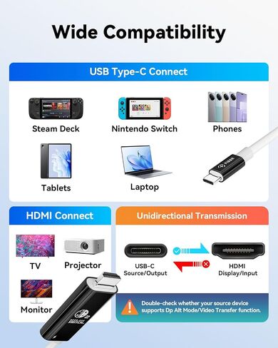 USB C to HDMI Cable 6ft (4K@60Hz), USB 3.2 Type C to HDMI 2.0 Cord with 100W Fast Charging Port for Switch 1/2, Thunderbolt 3/4/5 Compatible for iPhone 15/16 Series, MacBook, iMac, iPad Pro, Galaxy in Kuwait