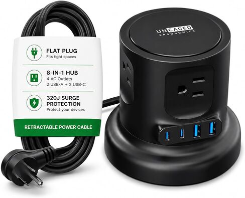 Uncaged Ergonomics Retractable Power Strip Tower, USB C Surge Protector in Saudi Arabia