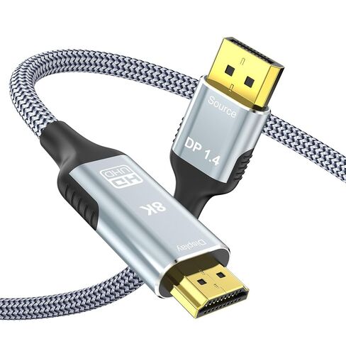 8K DisplayPort to HDMI 2.1 Cable 10FT, 8K@60Hz, 4K@240Hz, Unidirectional Display Port 1.4 Source to HDMI 2.1 Display, DP to HDMI Braided Cord for Dell, NVIDIA, AMD, Monitor, Projector in Kuwait