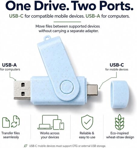 JBOS 128GB USB 3.0 USB-C Flash Drive, Dual Type-A and Type-C OTG, Sky Blue in Saudi Arabia