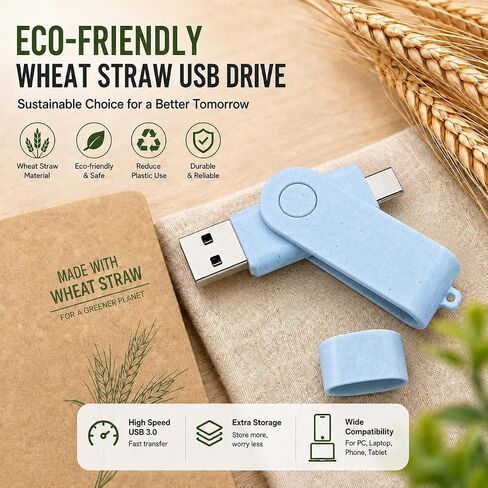 JBOS 128GB USB 3.0 USB-C Flash Drive, Dual Type-A and Type-C OTG, Sky Blue in Saudi Arabia