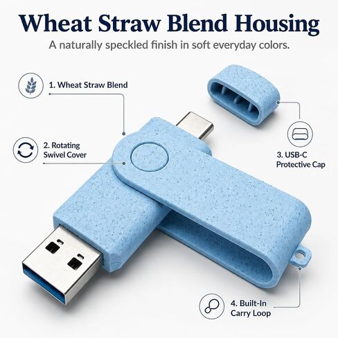 JBOS 128GB USB 3.0 USB-C Flash Drive, Dual Type-A and Type-C OTG, Sky Blue in Saudi Arabia