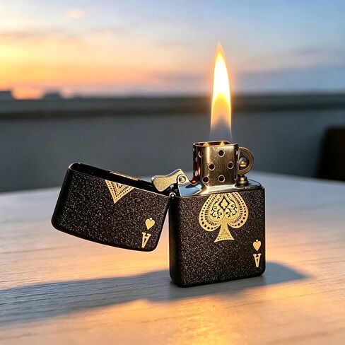 ولاعة الكيروسين للجيب من Ace of Spades، ولاعات لهب ناعمة عتيقة مع ختم وقود مطاطي، ولاعة معدنية مقاومة للرياح فريدة من نوعها قابلة لإعادة الملء، جزء خارجي من النحاس المصنفر، هدايا عيد ميلاد للرجال (بدون وقود) in Kuwait