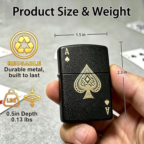 ولاعة الكيروسين للجيب من Ace of Spades، ولاعات لهب ناعمة عتيقة مع ختم وقود مطاطي، ولاعة معدنية مقاومة للرياح فريدة من نوعها قابلة لإعادة الملء، جزء خارجي من النحاس المصنفر، هدايا عيد ميلاد للرجال (بدون وقود) in Kuwait