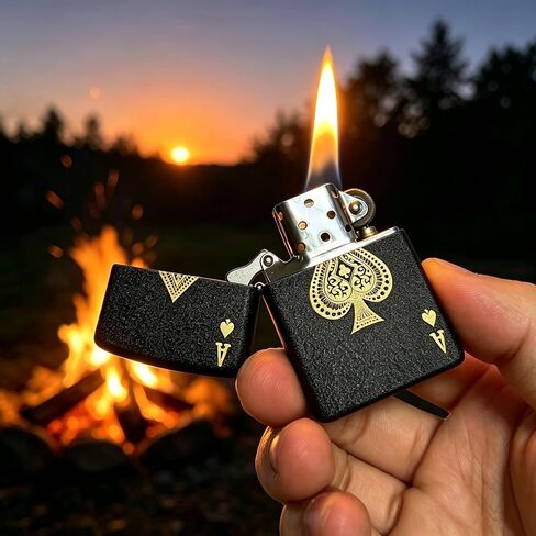 ولاعة الكيروسين للجيب من Ace of Spades، ولاعات لهب ناعمة عتيقة مع ختم وقود مطاطي، ولاعة معدنية مقاومة للرياح فريدة من نوعها قابلة لإعادة الملء، جزء خارجي من النحاس المصنفر، هدايا عيد ميلاد للرجال (بدون وقود) in Kuwait