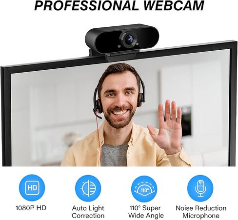 Smilodon Pro 1080P HD Webcam for PC & Laptop, Privacy Cover, Fixed Lens in Saudi Arabia