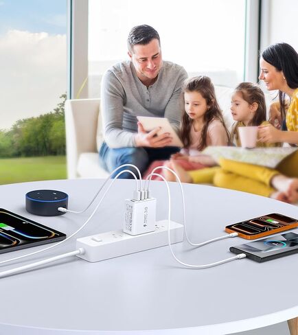 شاحن حائط USB C بقوة 50 وات، كتلة شحن سريعة 5 منافذ PD مع كابلات USB C 3/6/10/10FT، محول طاقة متعدد المنافذ من النوع C لهاتف iPhone 17/16/15/14/13 Pro Max وiPad وSwitch وSamsung Galaxy S26/S25 Ultra in Kuwait