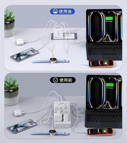 شاحن حائط USB C بقوة 50 وات، كتلة شحن سريعة 5 منافذ PD مع كابلات USB C 3/6/10/10FT، محول طاقة متعدد المنافذ من النوع C لهاتف iPhone 17/16/15/14/13 Pro Max وiPad وSwitch وSamsung Galaxy S26/S25 Ultra in Kuwait