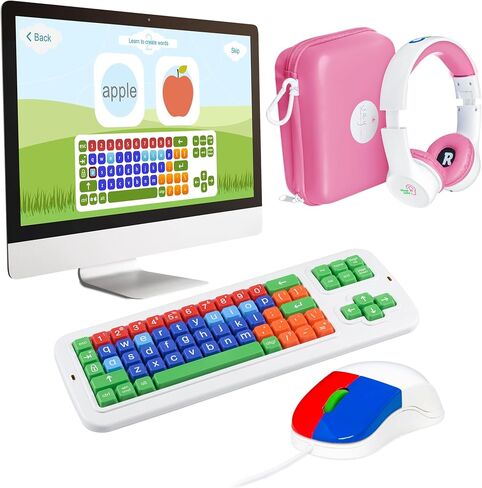 Clevy ABC Maestro Home School Bundle - Clevy Keyboard 3 Tri-Mode Lowercase, Kids Mouse, Blue Hearsafe Kids Headphones and ABC Maestro Pro Edition - Multilingual Tutor Software in Kuwait