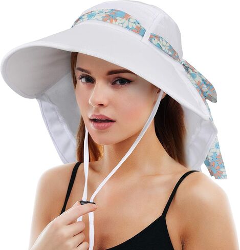 Solaris UPF 50+ Wide Brim Sun Hat for Women - Small Size Packable Lightweight, Floral Scarf Cooling Hat with Neck Flap in Saudi Arabia