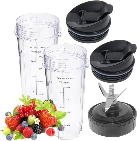 2 Pack 16oz Single Serve Cups &5 Fins Blender Blade Assembly, Replacement Parts for Nutri Ninja Compatible with Nutri Ninja QB3001SS, QB3000, QB3000SS, QB3000SSW, QB3001SS 30, QB3004, QB3005 in Kuwait