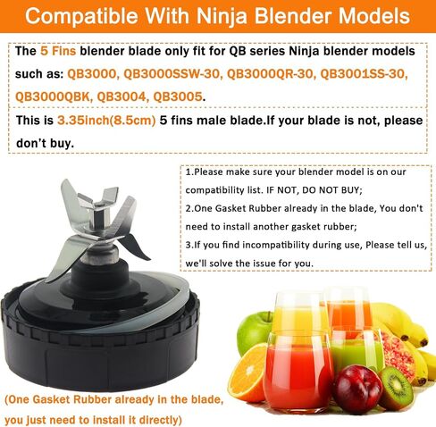 2 Pack 16oz Single Serve Cups &5 Fins Blender Blade Assembly, Replacement Parts for Nutri Ninja Compatible with Nutri Ninja QB3001SS, QB3000, QB3000SS, QB3000SSW, QB3001SS 30, QB3004, QB3005 in Kuwait