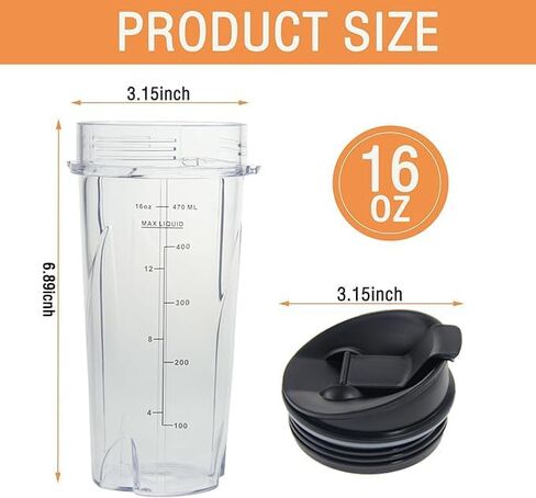 2 Pack 16oz Single Serve Cups &5 Fins Blender Blade Assembly, Replacement Parts for Nutri Ninja Compatible with Nutri Ninja QB3001SS, QB3000, QB3000SS, QB3000SSW, QB3001SS 30, QB3004, QB3005 in Kuwait