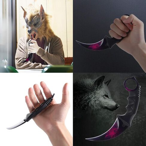 TOPOINT Karambit Knife, Stainless Steel Fixed Blade Knife with Sheath and Cord Knife CS-GO for Hunting Camping and Field Survival (Purplish+Red) in Kuwait