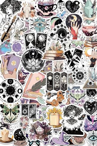 Witchy Stickers for Kindles Water Bottles, 100PCS Waterproof Vinyl Aesthetic Sticker Packs for Adults, Spooky Cute Hippie Celestial Stickers for Laptop Books Scrapbooks Journals in Saudi Arabia