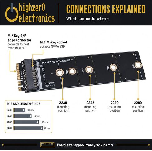M.2 Key A+E to M-Key NVMe SSD Adapter | PCIe x1 | 2230 2242 2260 2280 SSD in Kuwait