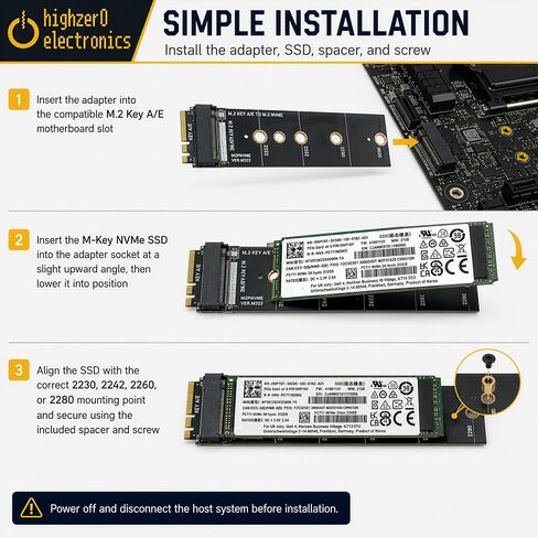 M.2 Key A+E to M-Key NVMe SSD Adapter | PCIe x1 | 2230 2242 2260 2280 SSD in Kuwait