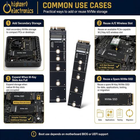 M.2 Key A+E to M-Key NVMe SSD Adapter | PCIe x1 | 2230 2242 2260 2280 SSD in Kuwait
