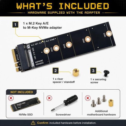 M.2 Key A+E to M-Key NVMe SSD Adapter | PCIe x1 | 2230 2242 2260 2280 SSD in Kuwait