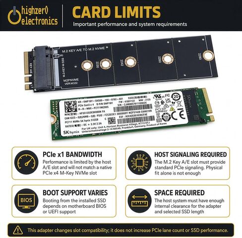 M.2 Key A+E to M-Key NVMe SSD Adapter | PCIe x1 | 2230 2242 2260 2280 SSD in Kuwait