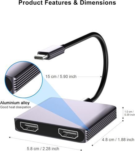 Dual Monitor Adapter - USB C to HDMI Adapter, Docking Station for Laptop, HDMI Splitter for Extended Display in Kuwait