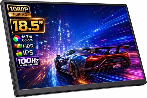 18.5 Inch Portable Monitor 100Hz FHD USB-C HDMI Travel Monitor Second Screen Display Extender with Built-in Kickstand, VESA & Speakers, Eye Care HDR Gaming Monitor for Laptop, PC, PS5, Xbox in Kuwait
