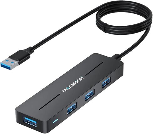 USB Hub, 3.0 4-Port Ultra-Slim Data USB Expander with 4 FT Extended Cable Compatible with MacBook, Mac Pro, Mac mini, iMac, Surface Pro, XPS, PC, Flash Drive, Mobile HDD (Black) in Kuwait